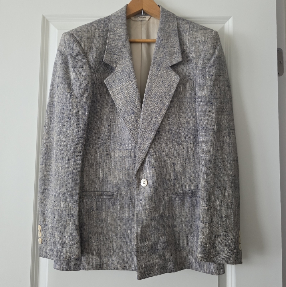 Vintage Silk Tweed Blazer Womens 4  PBM Preppy 90s Academia City Chic 100% Silk